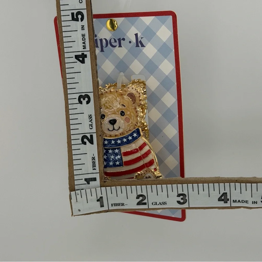 Piper K Americana Teddy Bear Claw Clip Gold Tone Rhinestones